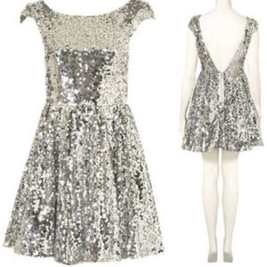 NWT Topshop Silver Sequin Low Back Fit & Flare Mini Dress - 6